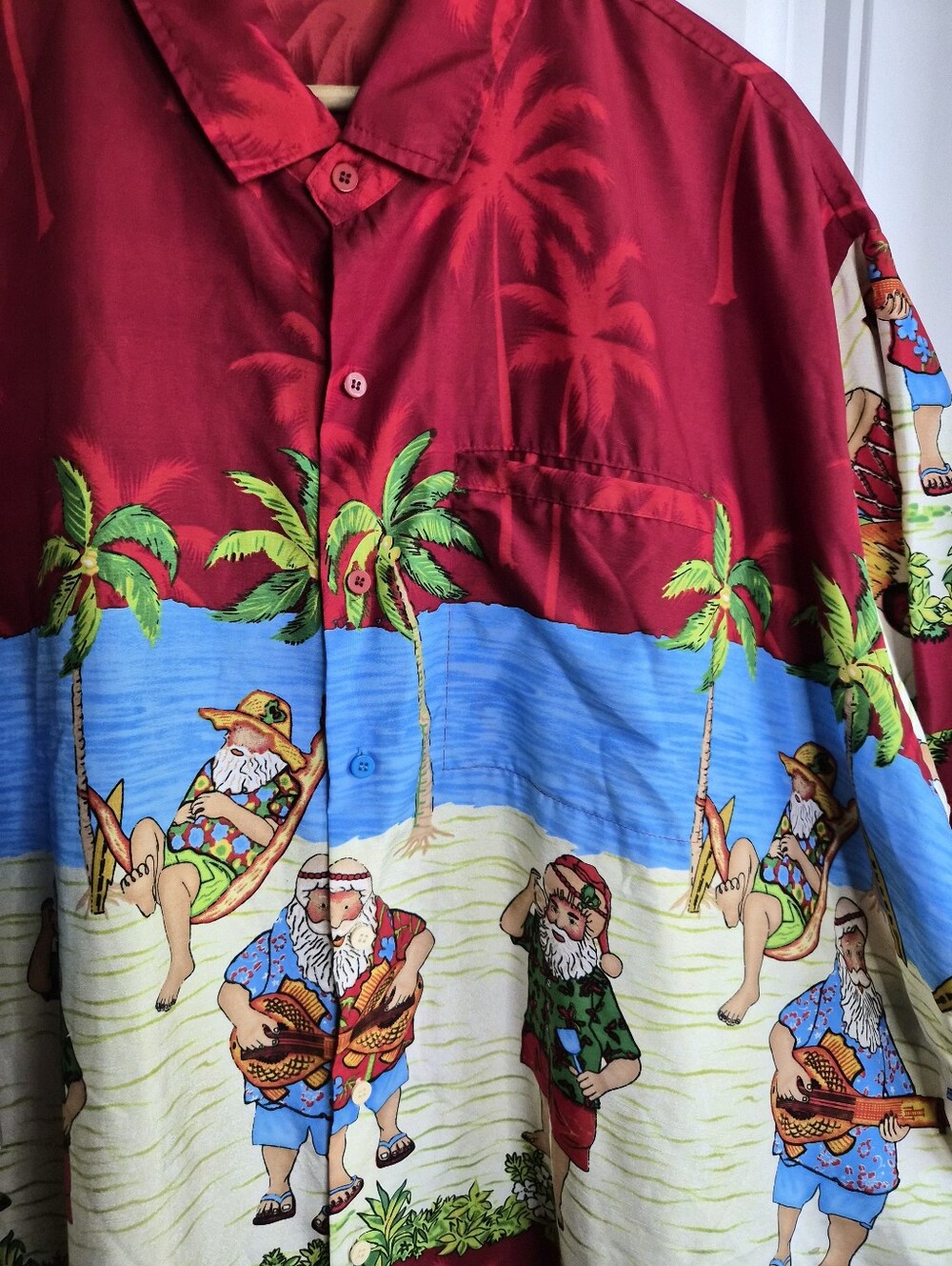 2X Santa Hawaiian Red Shirt Music Caribbean Islander Beach Christmas Casual Trav